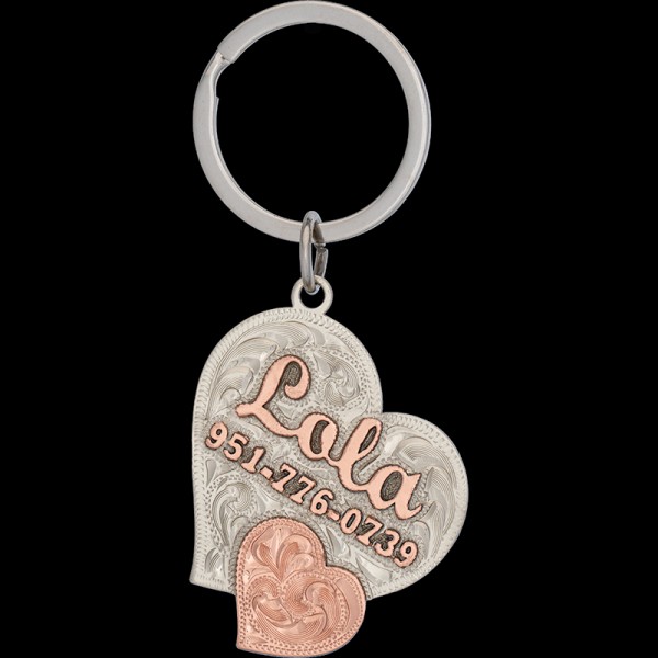 LOLA, German Silver Base 2" x 1.5" with Copper Letters and Heart

 